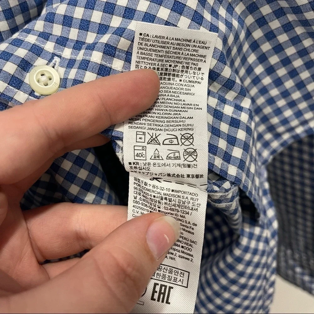Banana Republic Camden Fit Mini Check Blue Sky Shirt Button Down Small